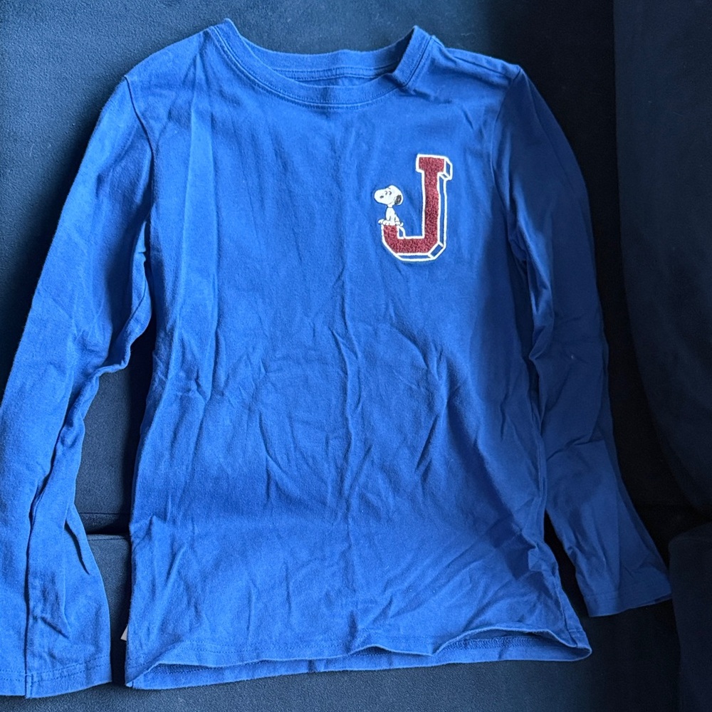 Janie and Jack Blue Long Sleeve Tee with Snoopy Patch